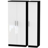 Knightsbridge High Gloss White and Black Triple Plain Wardrobe