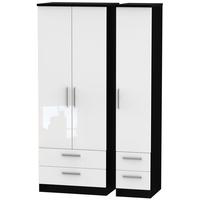 Knightsbridge High Gloss White and Black Triple Wardrobe - Tall with Drawer