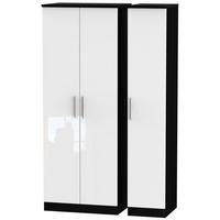 Knightsbridge High Gloss White and Black Triple Wardrobe - Tall Plain