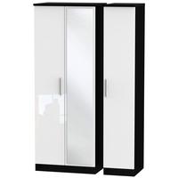 Knightsbridge High Gloss White and Black Triple Wardrobe - Tall with Mirror