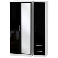Knightsbridge High Gloss Black and White Triple Wardrobe with Mirror and 2 Drawer