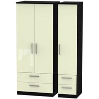 Knightsbridge High Gloss Cream and Black Triple Wardrobe with Drawer