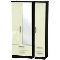 Knightsbridge High Gloss Cream and Black Triple Wardrobe - Tall with Drawer and Mirror