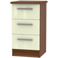 knightsbridge high gloss cream and noche walnut bedside cabinet 3 draw ...