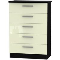 knightsbridge high gloss cream and black chest of drawer 5 drawer