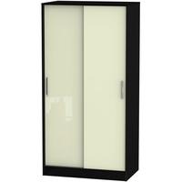 Knightsbridge High Gloss Cream and Black Sliding Wardrobe - Wide