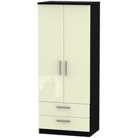 Knightsbridge High Gloss Cream and Black Wardrobe - 2ft 6in with 2 Drawer