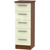 knightsbridge high gloss cream and noche walnut chest of drawer 5 draw ...