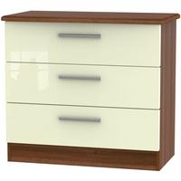 knightsbridge high gloss cream and noche walnut chest of drawer 3 draw ...