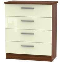 Knightsbridge High Gloss Cream and Noche Walnut Chest of Drawer - 4 Drawer