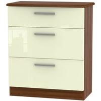 Knightsbridge High Gloss Cream and Noche Walnut Chest of Drawer - 3 Drawer Deep