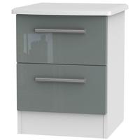 knightsbridge high gloss grey and white bedside cabinet 2 drawer locke ...