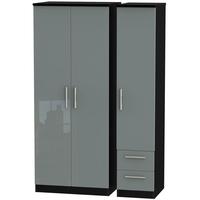 knightsbridge high gloss grey and black triple wardrobe plain with 2 d ...