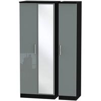 Knightsbridge High Gloss Grey and Black Triple Wardrobe - Tall with Mirror