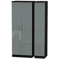 knightsbridge high gloss grey and black triple wardrobe tall with draw ...