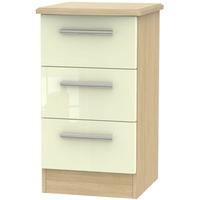 knightsbridge high gloss cream and oak bedside cabinet 3 drawer locker