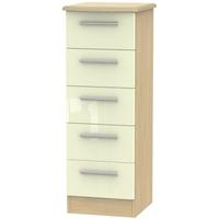 Knightsbridge High Gloss Cream and Oak Chest of Drawer - 5 Drawer Locker