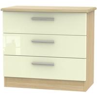 knightsbridge high gloss cream and oak chest of drawer 3 drawer