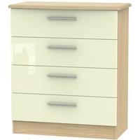 knightsbridge high gloss cream and oak chest of drawer 4 drawer