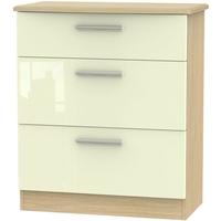 knightsbridge high gloss cream and oak chest of drawer 3 drawer deep