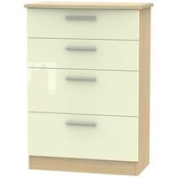 knightsbridge high gloss cream and oak chest of drawer 4 drawer deep