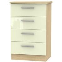 knightsbridge high gloss cream and oak chest of drawer 4 drawer midi