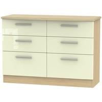 Knightsbridge High Gloss Cream and Oak Chest of Drawer - 6 Drawer Midi