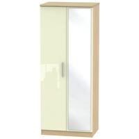 knightsbridge high gloss cream and oak wardrobe 2ft 6in with mirror