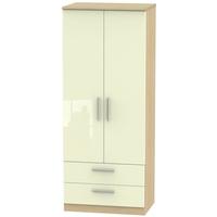 knightsbridge high gloss cream and oak wardrobe 2ft 6in with 2 drawer