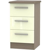 Knightsbridge High Gloss Cream and Toronto Walnut Bedside Cabinet - 3 Drawer Locker