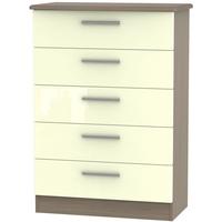 Knightsbridge High Gloss Cream and Toronto Walnut Chest of Drawer - 5 Drawer