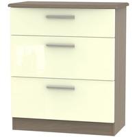 knightsbridge high gloss cream and toronto walnut chest of drawer 3 dr ...