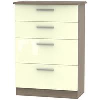 Knightsbridge High Gloss Cream and Toronto Walnut Chest of Drawer - 4 Drawer Deep