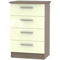 Knightsbridge High Gloss Cream and Toronto Walnut Chest of Drawer - 4 Drawer Midi