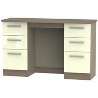 Knightsbridge High Gloss Cream and Toronto Walnut Dressing Table - Knee Hole Double Pedestal