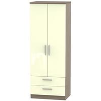 knightsbridge high gloss cream and toronto walnut wardrobe tall 2ft 6i ...