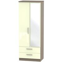 knightsbridge high gloss cream and toronto walnut wardrobe tall 2ft 6i ...