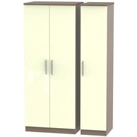 Knightsbridge High Gloss Cream and Toronto Walnut Triple Plain Wardrobe