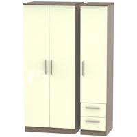 knightsbridge high gloss cream and toronto walnut triple wardrobe plai ...