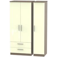 knightsbridge high gloss cream and toronto walnut triple wardrobe with ...