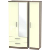 knightsbridge high gloss cream and toronto walnut triple wardrobe with ...