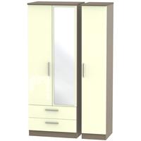 knightsbridge high gloss cream and toronto walnut triple wardrobe tall ...