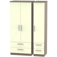 knightsbridge high gloss cream and toronto walnut triple wardrobe with ...