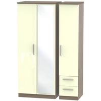 knightsbridge high gloss cream and toronto walnut triple wardrobe with ...