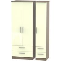 knightsbridge high gloss cream and toronto walnut triple wardrobe tall ...