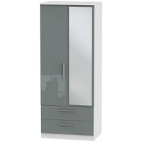 Knightsbridge High Gloss Grey and White Wardrobe - 2ft 6in with 2 Drawer and Mirror