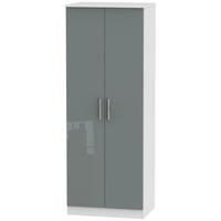 Knightsbridge High Gloss Grey and White Wardrobe - Tall 2ft 6in with Double Hanging