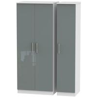 Knightsbridge High Gloss Grey and White Triple Plain Wardrobe