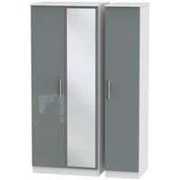 Knightsbridge High Gloss Grey and White Triple Wardrobe with Mirror