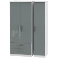 Knightsbridge High Gloss Grey and White Triple Wardrobe with 2 Drawer